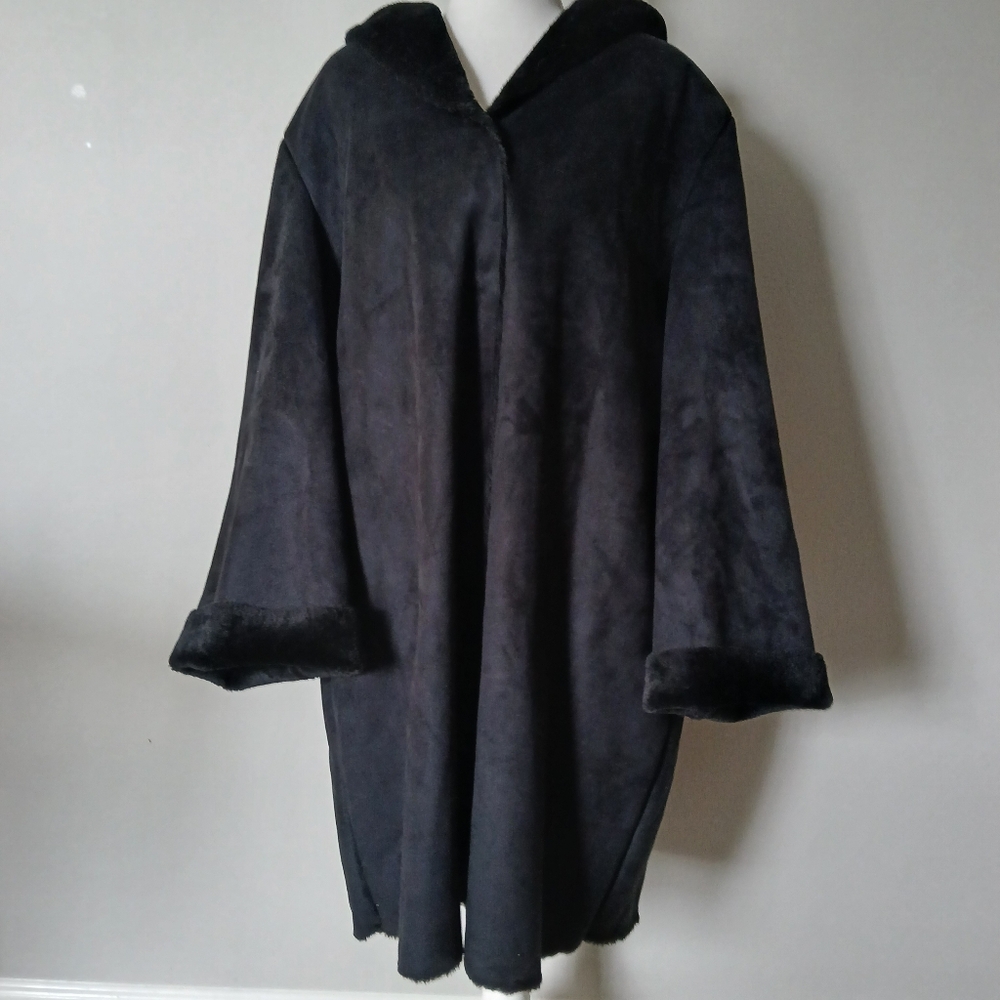 Pamela McCoy Long Faux Fur Hooded Stadium Coat